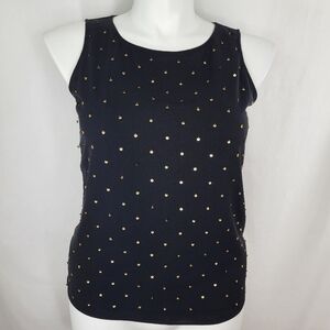 Roz & Ali Black w Sequins Sleeveless TOP Womens Size S Round Neck Shirt Tank NWT